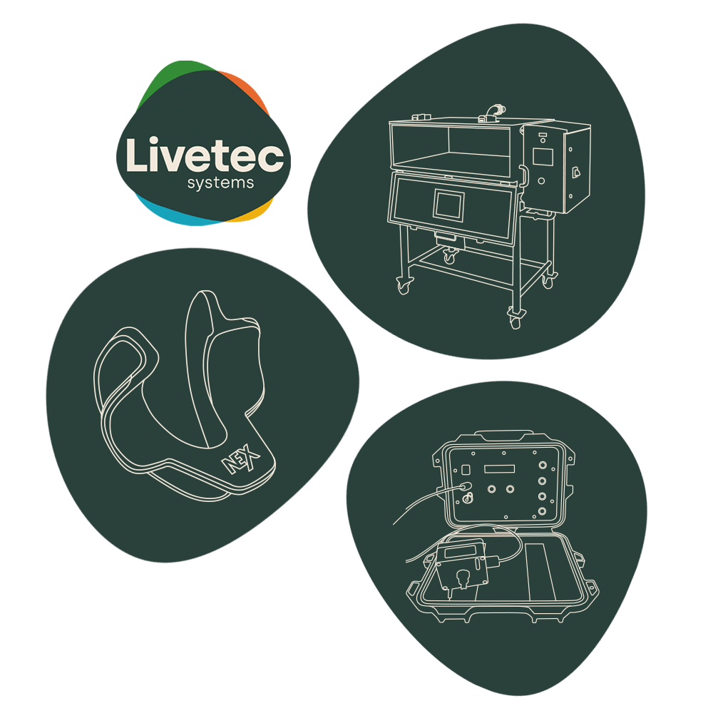Three line drawn Livetec on-farm products graphic