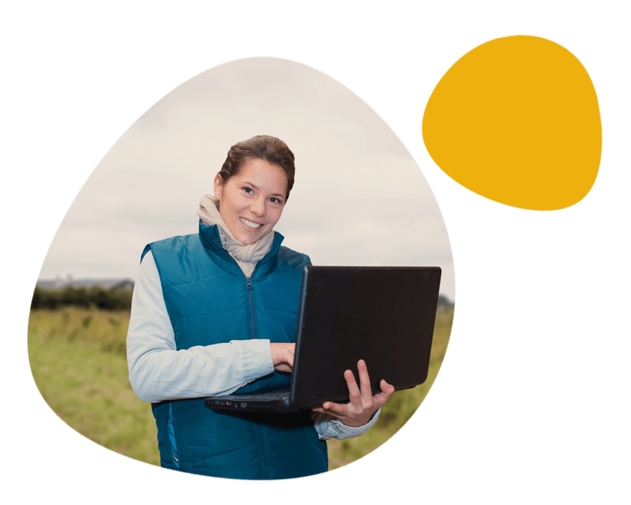 Young farmer with a biosecurity avian influenza checklist on a computer